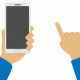 A cartoon of a hand using a mobile phone.