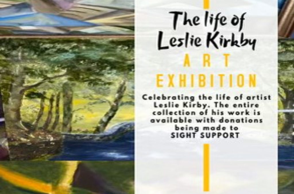 A poster advertising the life of Leslie Kirkby art exhibition