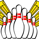 A drwing of Ten Pin bowlign skittles with shooting stars in the background