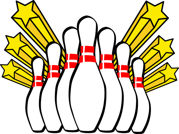 A drwing of Ten Pin bowlign skittles with shooting stars in the background
