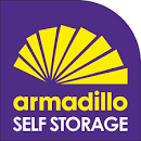A purple square with the words Armadillo Self Storage in yellow and white